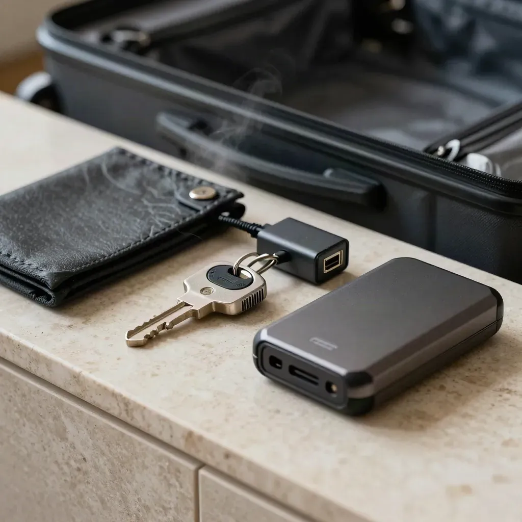 VPN-Kit mit Hardware-Sicherheitsschlüssel, USB-C-Ethernet-Adapter und Reiserouter